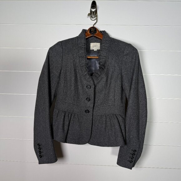 Ann Taylor Loft Jackets & Blazers - Ann Taylor Loft Crop Suit Jacket Womens Sz 2 Ruffle Gray Wool Blend